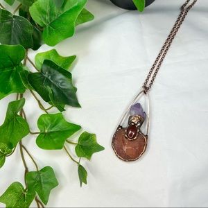 Carved Red Agate, Jasper & Amethyst Crystal Necklace